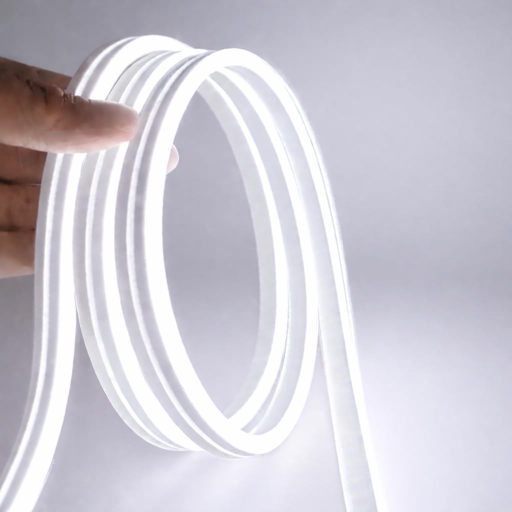 - 16.4 Feet Neon LED Strip Light | 12V Adapter, Waterproof IP65, Silicone Flexible Rope Light for Home Wall Décor & Gaming Room| Led Strip Lights | Neon Lights 5 Meter | (White)