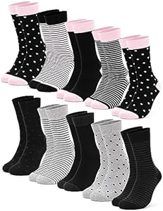 Occulto Damen Muster Socken 10 Paar (Modell: Michaela) Pink-Schwarz 35-38