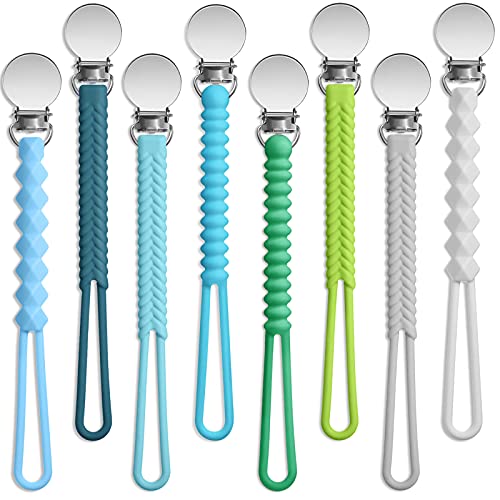 Image of Nuanchu 8 Pieces Pacifier Clips Baby Pacifier Clip Holder Cute Braid Pacifier Strap with Clip for Baby Girl Boy Keeping Baby Pacifiers, Teethers and Small Toys in Place(Fresh Colors)