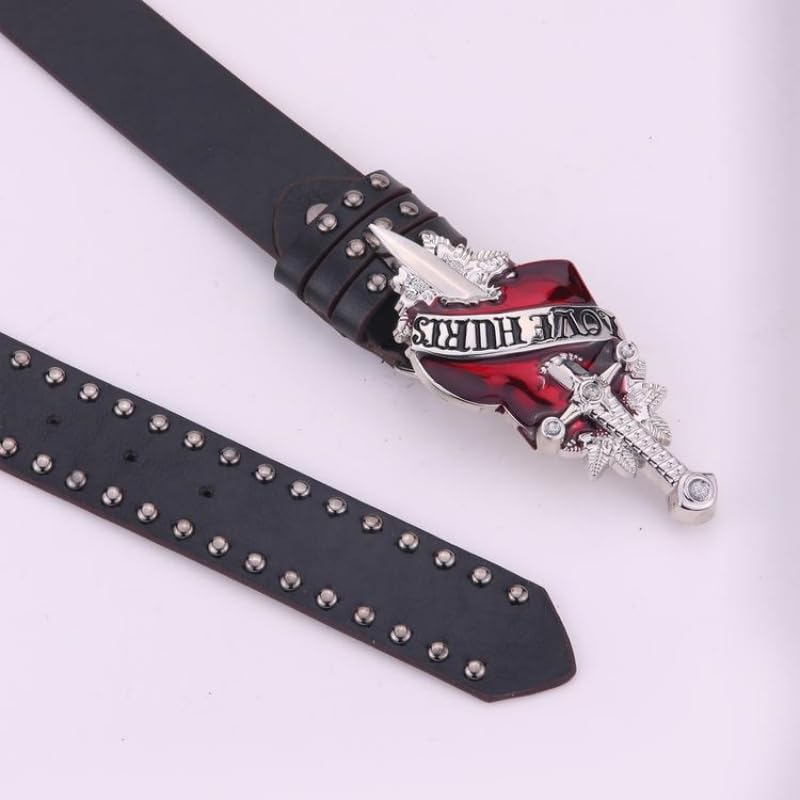 Women Punk Belt Through Heart Buckle Relief Pattern Waistband Rock-Roll Retro Girdle Belts Stylish Jeans Waist Belt3