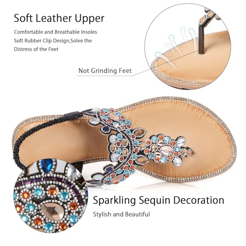 Image of iCKER Women Sandals Rhinestone Dressy Casual Summer flat flip flops Comfortable Sandals