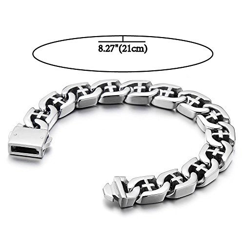 COOLSTEELANDBEYOND Men's Stainless Steel Curb Chain Bracelet with Cross Silver Color High Polished4
