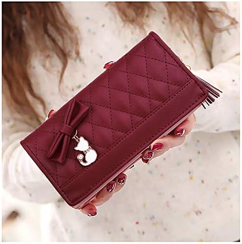 Miniatura 2 de UTO Cartera de piel sintética para mujer, de gran capacidad, colgante de gato, soporte para teléfono, organizador de chequera, con cremallera,