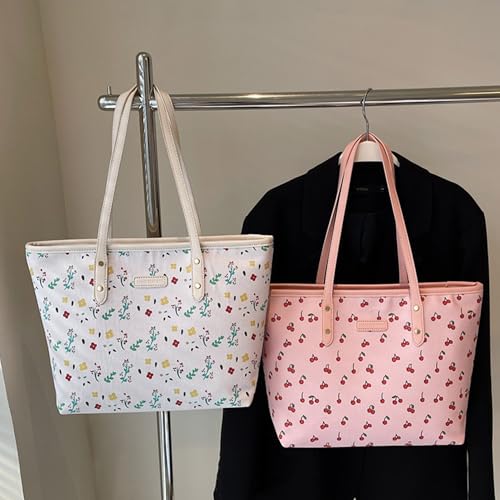 Tote Bags for Women Faux Leather Cherry Print Shoulder Bag Cute Floral Purse Trendy Tote Handbags for Travel Work 5