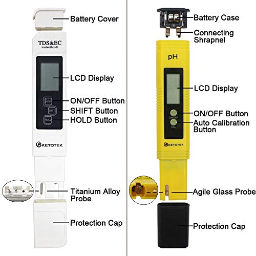 KETOTEK Digital Water TDS Meter PH Meter, PPM Tester has TDS-EC-Temp (3-in-1) and ±2% Accuracy, PH Tester with 0-14.00PH and 0.01 Accuracy, TDS PH Meters for Aquariums Water, Hydroponics, RO System - Thumbnail 5