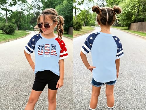 Image of Girls 4th of July Shirt Kids USA Shirts American Flag Tshirt Girls Boys Patriotic T Shirt Independence Day Tee Tops