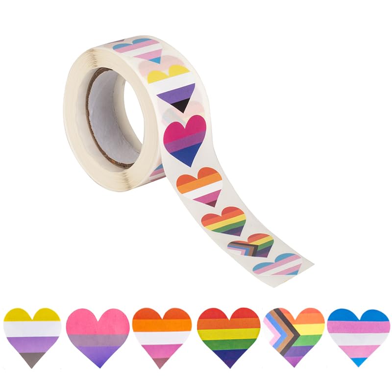 Mix Pride Herz-Aufkleber für LGBTQ Pride Parades and Events Regenbogenflagge herzförmige Aufkleber auf einer Rolle