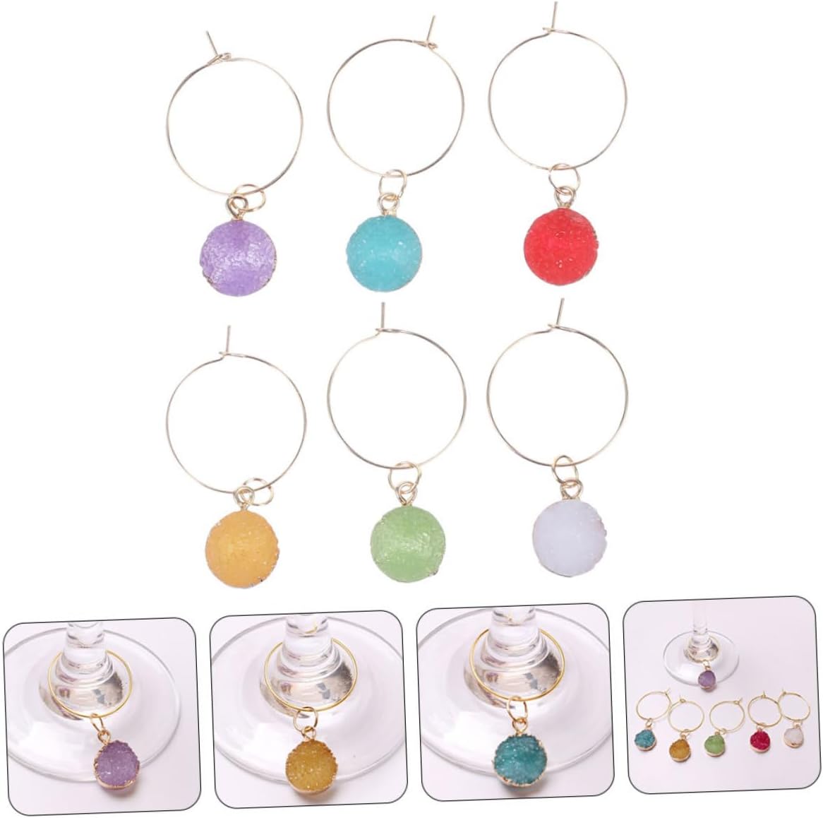 Cabilock 3sets Colorful Crystal Wine Cup Markers Hanging Charms for Wine Decoration Drink Identifiers for Parties and Gatherings Vibrant and Functional 6pcs*3