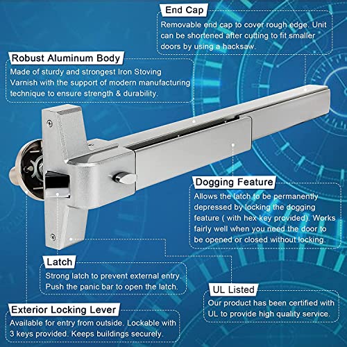 Door Push Bar Panic Exit Device Doors Lock Panic Bar Door Hardware Ul Listed Aluminum Made Emergency Hardware Door Bar Lock With Roller Latch Emergency Panic Bars For Exit Door #TOP5