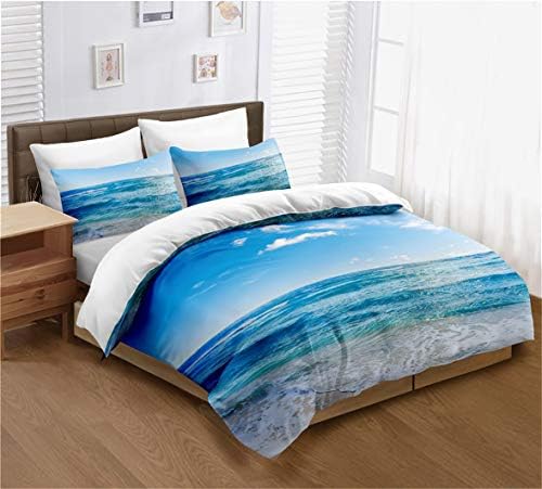 Sea Duvet Cover Ocean 3D Sea Beach Themed Bedding for Teens Boys and Girls 3-Piece Duvet Cover Set Ultra Soft Microfiber Modern Style for Bedroom (King)