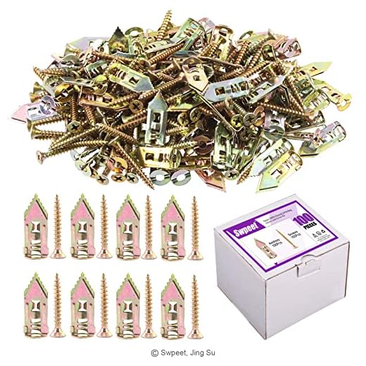 Swpeet 100Pcs Drywall Self-Drilling Anchors with Screws Kit, No Drill Or Holes in Wall Perfect for TV, Bike, Shelf Straps, Cabinet & Decoration Fixing Curtains, Calligraphy, Wall Cabinets