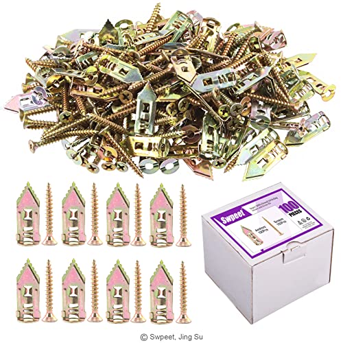 Swpeet 200 Stück Nageldübel mit Verzinktem Schraubnagel, Antriebsanker für Gipskarton Ohne Vorbohren, Schlagdübel 7.8x 29 mm, Trockenbaudübel für TV, Fahrrad, Regalriemen und Schrank