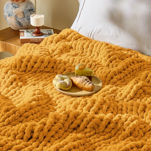 Image of Inhand Mustard YellowChunky Chenille Yarn for Hand Knitting,Thick Bulky Fall Decor Blanket Yarn for Crocheting,Soft Fluffy Yarn for Autumn Crochet Gifts for Women /Beginners,4 Pack(29.5Yds /8.4oz Each)