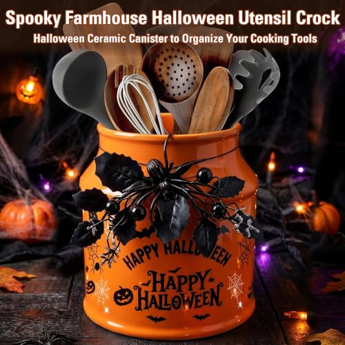 BOXJINCO Halloween Kitchen Decor, Halloween Ceramics Utensil Holder | Artificial Spiders Halloween Decor with Utensil Holder Halloween, Halloween Farmhouse Indoor Kitchen Decorations 7.6inch - image 4