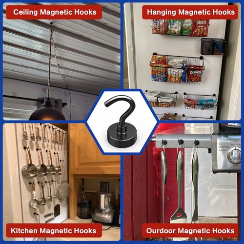 Image of Black Magnetic Hooks, 40 Pack Magnetic Hooks for Cruise Cabins | 25lbs Magnet Hooks, Strong Magnetic Hook Heavy Duty, Magnets with Hooks, Metal Magnetic Hook for Hanging, Refrigerator