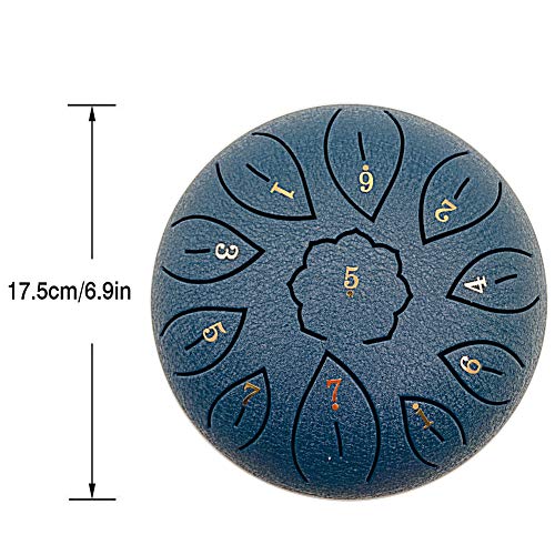 Steel Tongue Drum 11 Notes 6 Inches, Dia Lotus type Steel Handpan Drum Tung Drum C-Key with Mallets Book, Notes Sticker, Drum Stick Holders, Finger Picks, Bag for Children Beginner