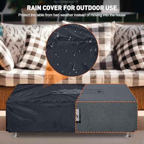 Outdoor Fire Table, 48 inch Rectangle Propane Gas Fire Pit Table, 50,000 BTU Modern Firepit with 16 inch Tank Cover Side Table, Wind Guard, Fire Glass, Rain Cover
