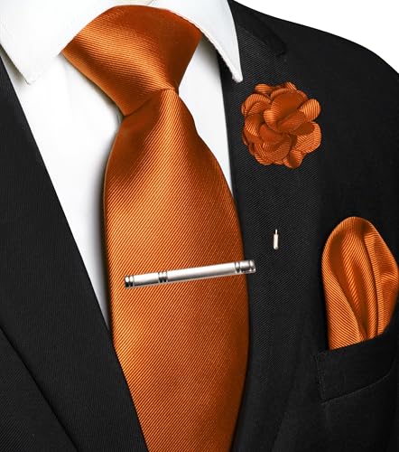 Image of JEMYGINS Formal Necktie Solid Color Tie and Pocket Square with Tie Clip Lapel Pin Sets for Men 4PCS