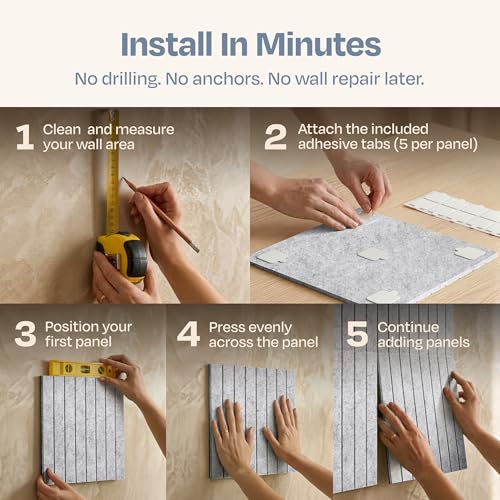 Image of X-Large Cork Board Alternative 12-Pack Felt Bulletin Board Thick and Decorative Pin Board for Home Office Walls 47.24 x 35.43 Inches with 72 Adhesive Tabs - [Light Gray]