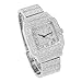 Techno Pave Men's Fully Iced Out Square Metal Band Diamond Watch - Silver Diamond Dial