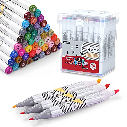 Comix 48 Colors Artist Alcohol Based Markers Dual Tip Art Markers Twin Sketch Markers Pens Permanent Markers with Case for Adult Kids Coloring Drawing Sketching Card Making Illustration,MK01-48