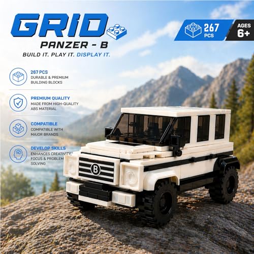 Image of GRIPZ Grid SUV Car Building Blocks Set for Kids 6+ Years | DIY Brick Vehicle Model Kit | Mini Construction Toy Car | Collectible Display Model - 267 PCS