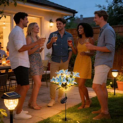 Luces solares de jardín con estaca y flores artificiales de 7 cabezas 2