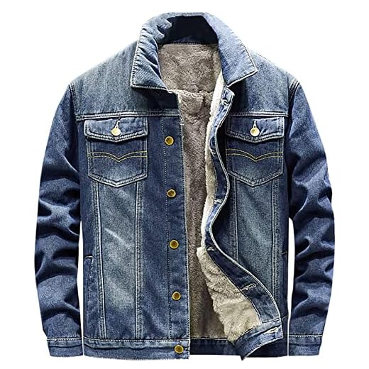Yokbeer Jeansjacka herr Jeans Vinterjacka Fodrad övergångsjacka Höstjacka Vintage herrjacka Vinter övergångsjacka Bikerjacka Sherpajacka (Color : Navy Blue, Size : 7XL)