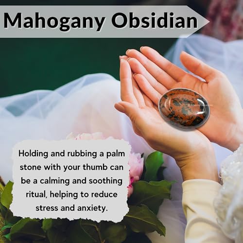Image of Amazing Gemstone Mahogany Obsidian Crystals and Healing Stones - Large Palm Stone Crystals Piedra - Crystal for Good Luck, Positive Energy, Meditation - Unique Stocking Stuffers Gifts for Women, Men