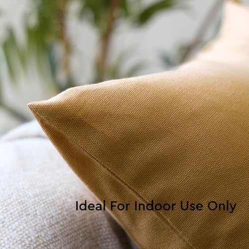 Image of Encasa XO Throw Pillow Covers 16x16 in Set of 5 Mustard | No Inserts | Cotton Pillow Covers for Living Room, Bed, Sofa, Couch | Decorative Cushion Covers with Improved Zipper