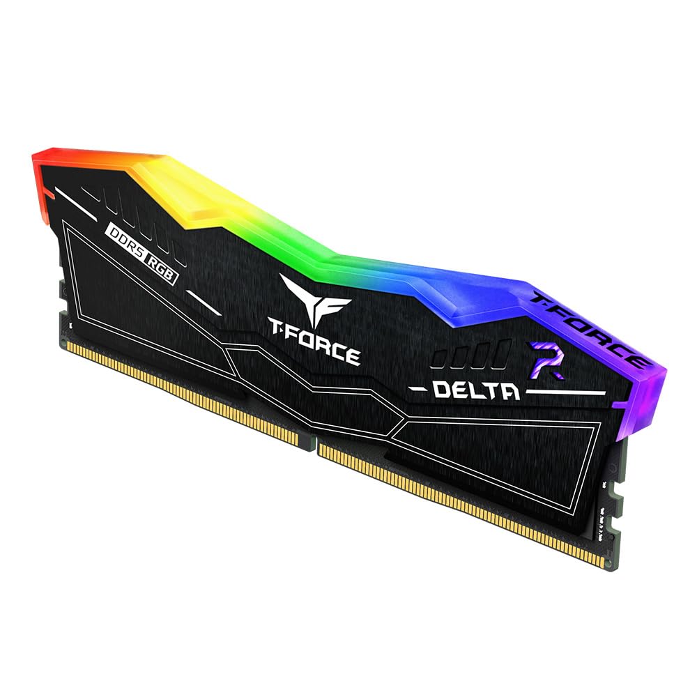 Team Group T-Force DELTA RGB DDR5 RAM, 6000 MHz, 32 Go (2 x 16 Go), CL30, mémoire pour ordinateur de bureau avec éclairage RVB, refroidissement PMIC, overclocking en un clic (noir)