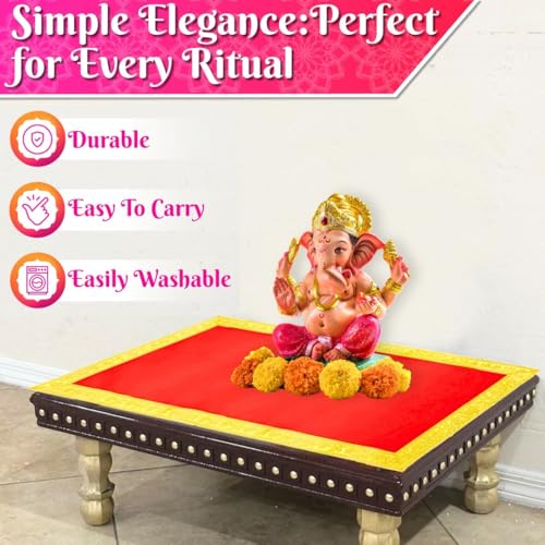 Image of Bhakti Lehar (14 x 26 Inch) Plain Red Velvet Pooja Aasan for God Idol /Chowki Aasan Kapda Cloth for Temple Shelf Home Mandir, Ganesh Baithak and God Idol Sitting - Pack of 2