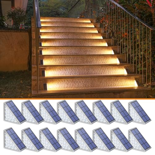 Image of NIORSUN Solar Step Lights,16 Pack Warm White Solar Stair Lights Outdoor Waterproof IP67 Auto On Off,Solar Lights for Steps,Stair,Patio,Yard,Porch,Front Door,Sidewalk,Deck Decor