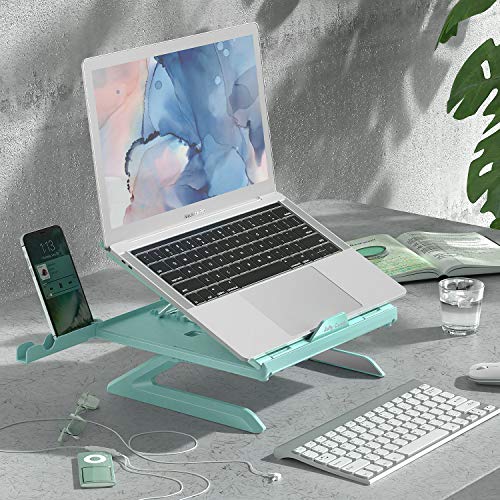 Laptop Stand with Built-in Foldable Legs and Phone Holder, Jelly Comb 9-Adjustable Height Laptop Riser, Air-Ventilated Laptop Holder for Notebook, Laptop, Tablet