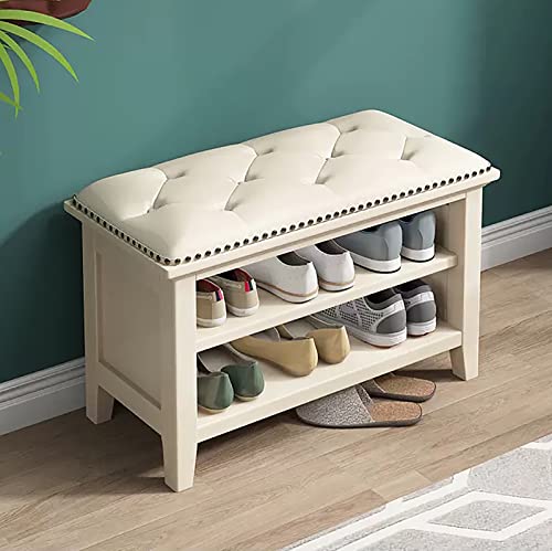 Panca Portascarpe Con Sedile E Cuscino – 6 Scomparti Per Ingresso, Bianco-Grigio, 150kg Di Capacità (Hzuaneri SB24303GY)