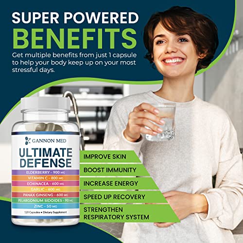 Gannon Med Ultimate Defense Immunity Vitamins For Adults And Kids — Immune Defense Capsules With Elderberry, Vitamin C, Echinacea, Garlic, Panax Ginseng And Zinc — 120 Caps #TOP2