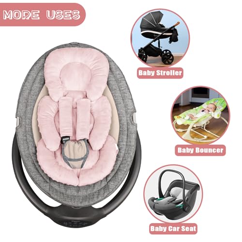 Image of GFU Infant Car Seat Insert Head and Body Support, Reversible Newborn Insert for Carseat with Strap Pads, Soft Stroller Cushion Pillow Insert for Boys and Girls, Fits for Stroller, Swing, Pink