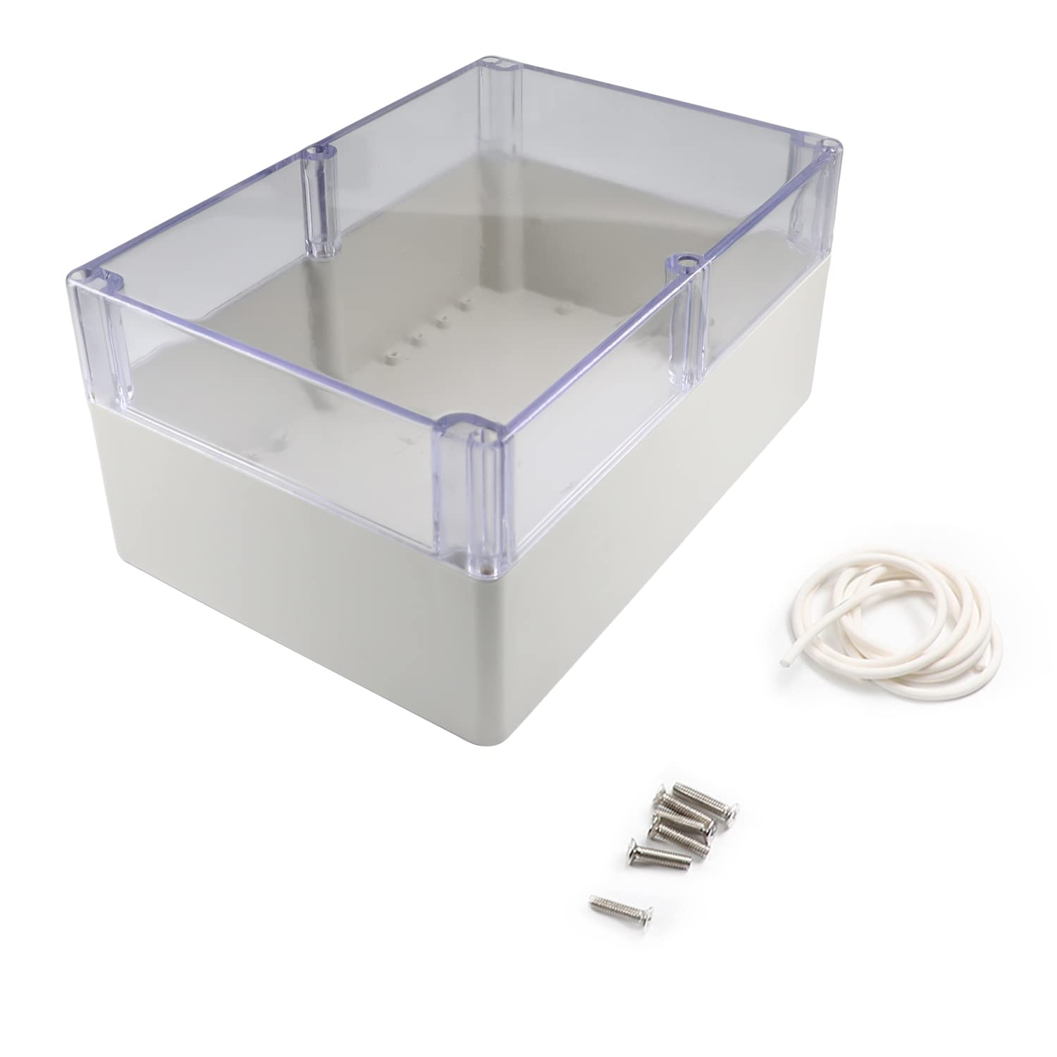 Fielect Electrical Project Box ABS Plastic Junction Box Clear Universal Electrical Boxes Project Enclosure Case Grey with Transparent Cover 263 x 182 x 125mm / 10.35" x 7.17" x 4.92"