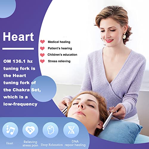 OM 136.1Hz Tuning Fork Weighted, Heart Chakra Tuning Energy Fork for Sound Healing, Meditation, Immune System and Circulatio, Silver - Image 6