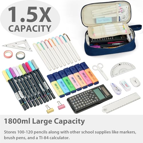 Image of SPACEMATE Pencil Case Pouch Box Bag School Supplies Girls Boys Kids, Cute Preppy Stuff Large Big Capacity Aesthetic Pen Organizer, Back to College Stationary, Midnight Blue, Standard Stlye, 1800ml