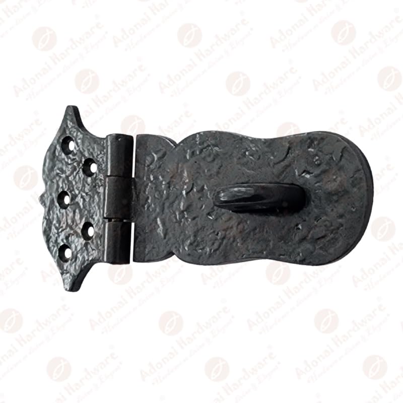 Image of Adonai Hardware inchParan inch Heavy Duty Cast Iron Safety Locking Hasp and Staple (6 inch x 1 Pack, Oil Rubbed Black) for Vintage Pirates Treasure Chest, Trunks, Wooden Jewelry Box, Cases, Furniture and Sheds