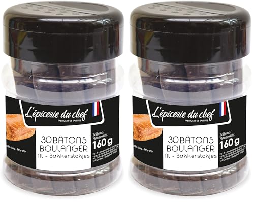 Epicerie du Chef - 30 Bâtons Boulanger Chocolat Noir 160g - Fabriqué en France - EDC8642 (Lot de 2)