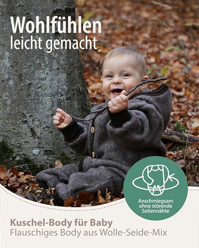 Cosilana Baby Langarm-Body aus KBA Baumwolle, kbT Wolle und Seide in Natur (62/68) – Bild 3
