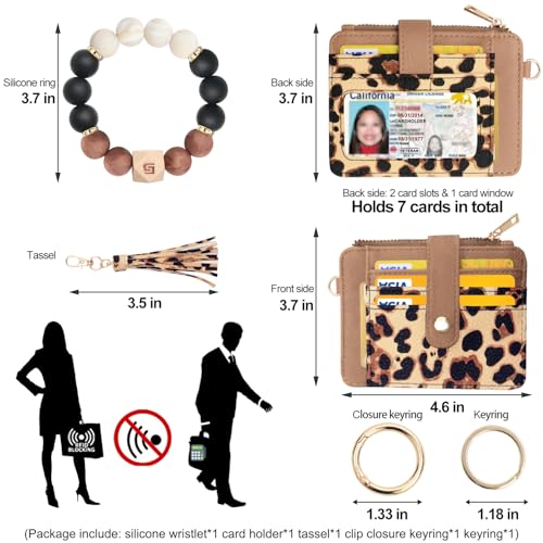 Image of COOLANS Silicone Bracelet Wristlet Wallet Credit Card Holder RFID ID Window Key Ring Tassel Slim Wallet Women Keychain Purse