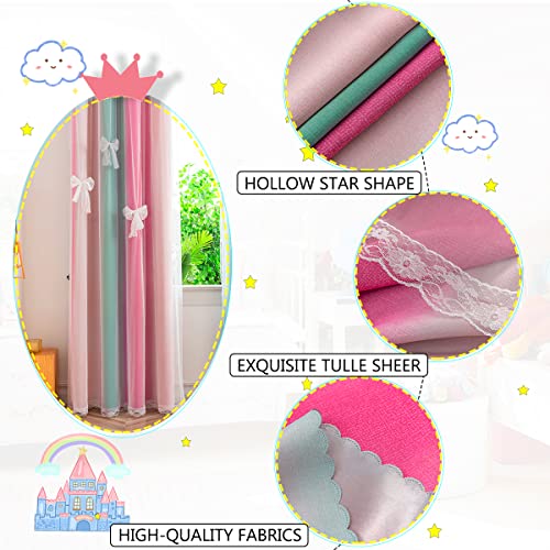 Image of Yancorp Curtains for Girls Bedroom Kids Room Curtain Colorful Window Nursery Curtain 84 inches Length Room Darkening Grommet 2 Layers (Green Red Pink, W52 X L84)