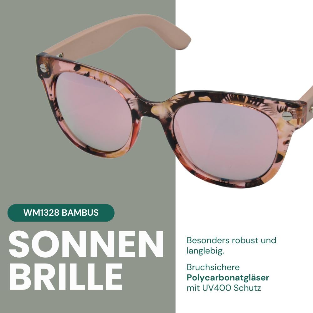 Gamswild WM1328 Sonnenbrille Bambus Modebrille Brille Damen Herren Unisex | rot-orange | grün | pink