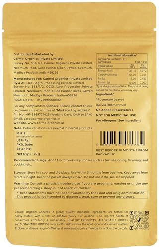 Image of Rosemary Leaves Whole ( 50 Gram) | Natural | By Carmel Organics | No Added Preservatives And Additives | Salvia Rosmarinus | Non GMO | Used For Your Hair Growth, Herbal Tea, Seasoning,Flavoring And Cooking