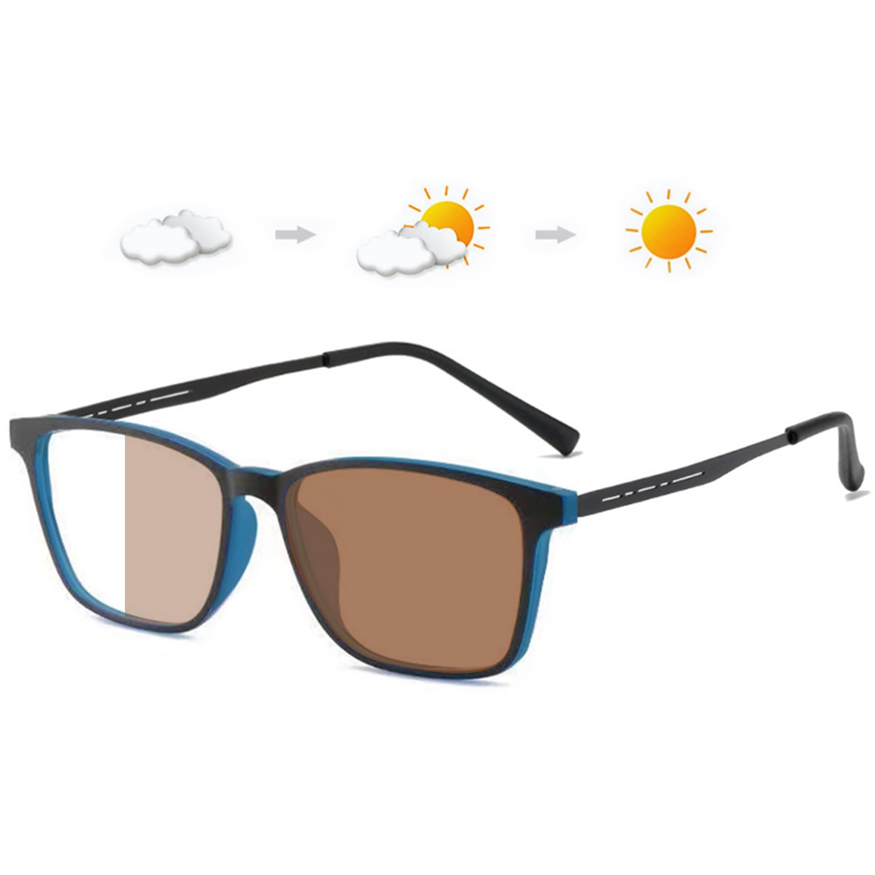 Lanomi Gafas de lectura fotocromáticas para hombre y mujer, filtro de luz azul, ayuda de lectura rectangular, protección UV, flexible, pantalla completa, gafas de sol con intensidad visual