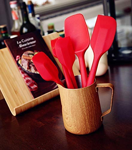 Image of DOZZBY Silicone Spatula Brush for Cooking, Spectula for Cake, Spatula for Non Stick Cookware, Spatula 1, Silicone spatulas (Set of 5 (Red))