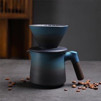 Gradient Blue Balck Ceramic Pour Over Coffee Maker Set 14 oz Coffee Dripper Brewer Heat Resistant Coffee Pot Decanter for Home Coffee Shop,OfficeACM09B
